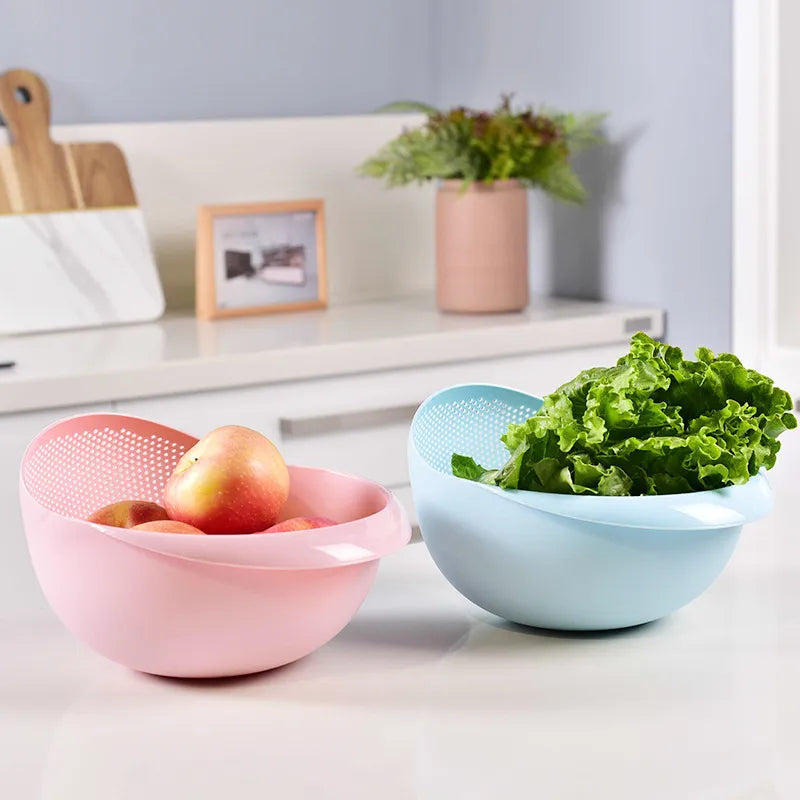 Plastic Colander Kitchen Drain Basket with Handles Rice Bowl Strainer